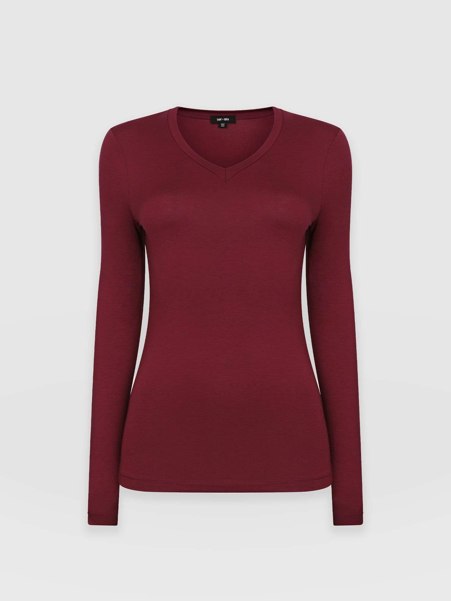 Austen V Neck Tee Burgundy - Women's T-Shirt | Saint + Sofia® USA